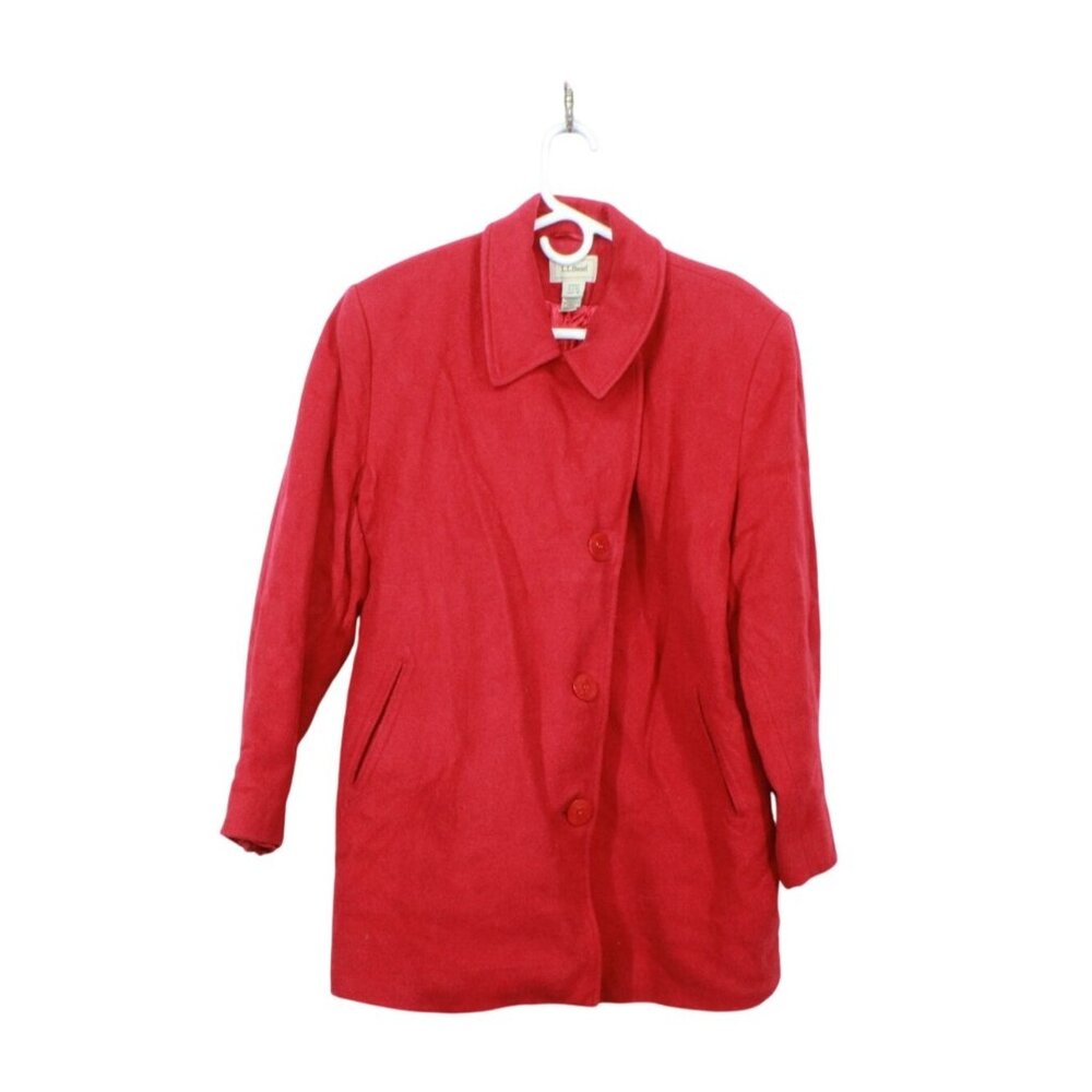 LL Bean Red Wool Blend Lined Trench Coat Blazer Jacket Size 18